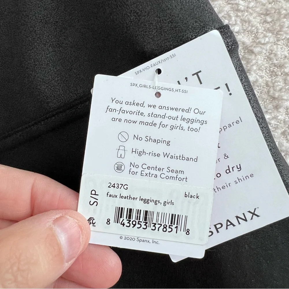 Spanx NWT Girls Black Faux Leather Non‎ Shaping Leggings Pants Size Small 7/8